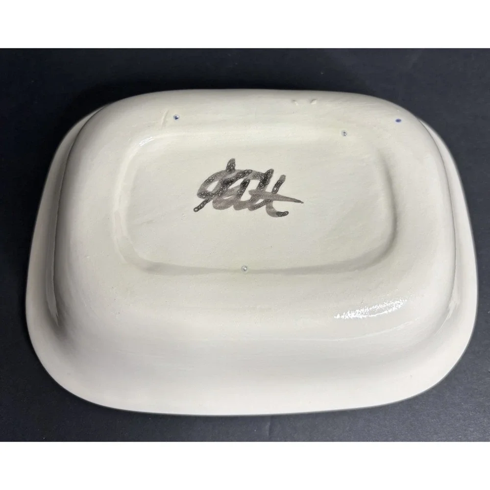 Studio Pottery Bowl Small Serving Asparagus Design Handmade Painted Signed